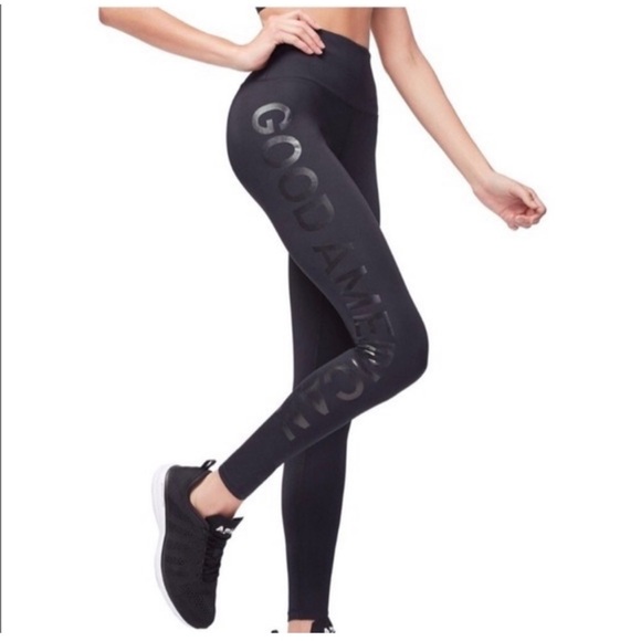 Good American Pants - Good American Performance Black High Waist Leggings Spell Out Logo Size 4 XL